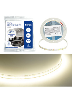 Светодиодная LED лента Feron LS503 240SMD(2835)/м 22Вт/м 24V 5000*10*1.22мм 4000К, IP20