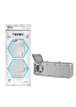 Розетка 3-м ОП Dita 16А IP54 250В с заземл. с сер. крышкой сер. TOKOV ELECTRIC TKL-DT-R3Z-C06-IP54