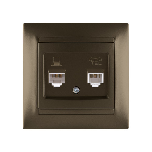 Розетка телефонная RJ11 + компьютерная RJ45 бронза Розетка телефонная RJ11 + компьютерная RJ45 бронза