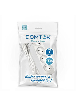 Удлинитель 4х7м без заземл. 10А IP20 2.2кВт ПВС 2х1 бел. DOMTOK 2358
