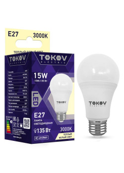 Лампа светодиодная 15Вт А60 3000К Е27 176-264В TOKOV ELECTRIC TKE-A60-E27-15-3K