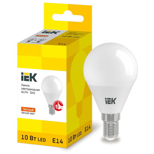 Лампа светодиодная ALFA G45 шар 10Вт 230В 3000К E14 IEK