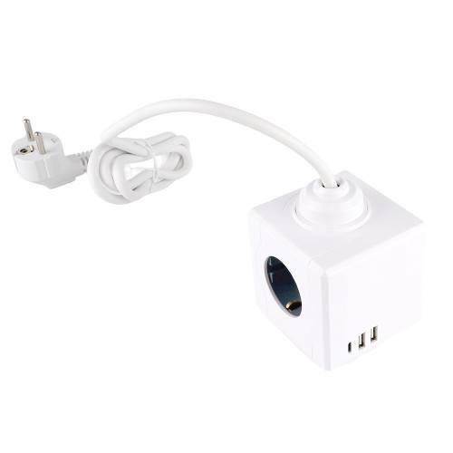 HM10-41-01 Удлинитель 3-местный с/з, 3x1мм2, 1.5м, 250В, 16А, 2USB+1С, 5V 3,1А, серия Comfort, белый