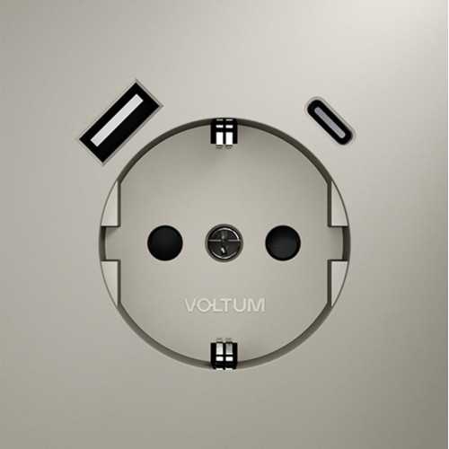 Розетка 1-м СП S70 16А с USB A+С с заземл. защ. шторки механизм кашемир Voltum VLS040503 Розетка 1-м СП S70 16А с USB A+С с заземл. защ. шторки механизм кашемир Voltum VLS040503