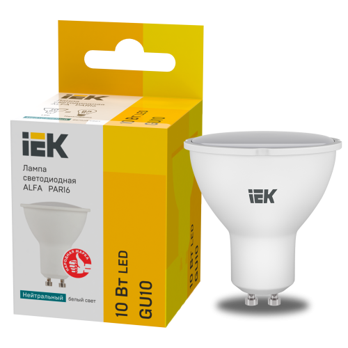 Лампа светодиодная ALFA PAR16 софит 10Вт 230В 4000К GU10 (6шт)IEK