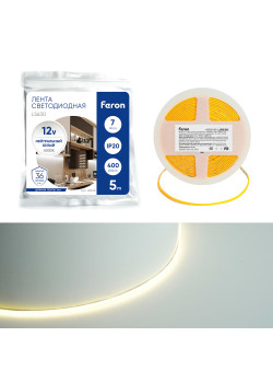 Светодиодная COB лента Feron LS630, 400SMD(2110)/ 7Вт/м 12V 5000*3*1.8мм 4000K, IP20