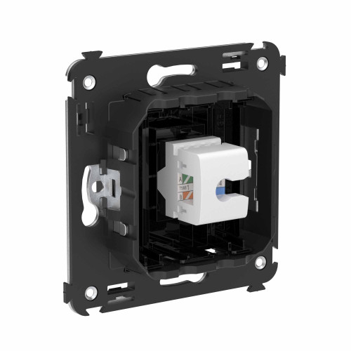 Компьютерная розетка RJ-45 без шторки в стену, кат.6A одинарная, Avanti, черный квадрат Компьютерная розетка RJ-45 без шторки в стену, кат.6A одинарная, Avanti, черный квадрат