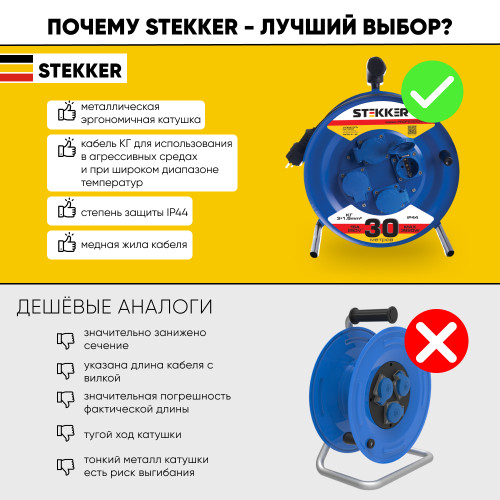 Удлинитель на металлической катушке с/з 4-местный Stekker, PRF02-31-30, 30м, 3*1,5, серия Professional, синий Удлинитель на металлической катушке с/з 4-местный Stekker, PRF02-31-30, 30м, 3*1,5, серия Professional, синий