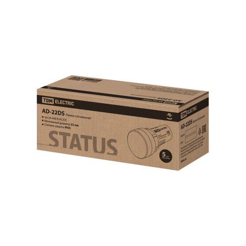STATUS Лампа сигнальная AD-22DS, LED, d22 мм, 24-440 В AC/DC, IP65, зеленый TDM STATUS Лампа сигнальная AD-22DS, LED, d22 мм, 24-440 В AC/DC, IP65, зеленый TDM