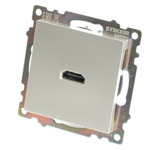Розетка HDMI 2.1, Type A (механизм), STEKKER GLS00-7118-03, серия Катрин, серебро Розетка HDMI 2.1, Type A (механизм), STEKKER GLS00-7118-03, серия Катрин, серебро