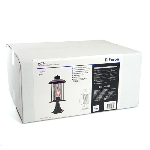 Светильник садово-парковый Feron PL724 на постамент 60W 230V E27, черный Светильник садово-парковый Feron PL724 на постамент 60W 230V E27, черный