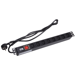 ITK PDU 8 розеток C13 с LED выключателем,1U, шнур 2м вилка нем.стандарт