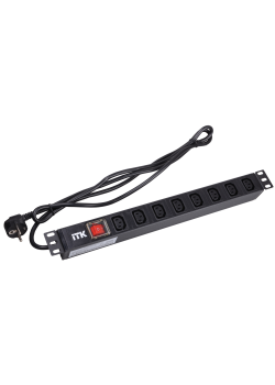 ITK PDU 8 розеток C13 с LED выключателем,1U, шнур 2м вилка нем.стандарт