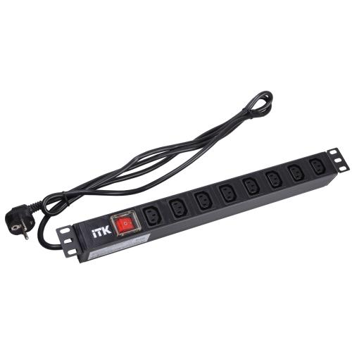 ITK PDU 8 розеток C13 с LED выключателем,1U, шнур 2м вилка нем.стандарт