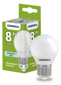 Лампа светодиодная/ Лампа светодиодная G45 шар 8Вт 230В 6500К E27 GENERICA