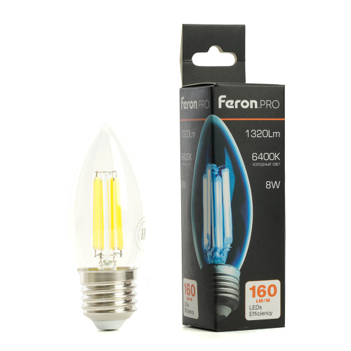 Лампа светодиодная Feron.PRO LB-1208 Свеча E27 1320LM 8W 175-265V 6400K Лампа светодиодная Feron.PRO LB-1208 Свеча E27 1320LM 8W 175-265V 6400K