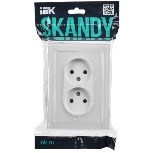 SKANDY Розетка 2-местная без заземления без защитных шторок для плоской вилки 10А SK-R03W стекло арктический белый IEK
