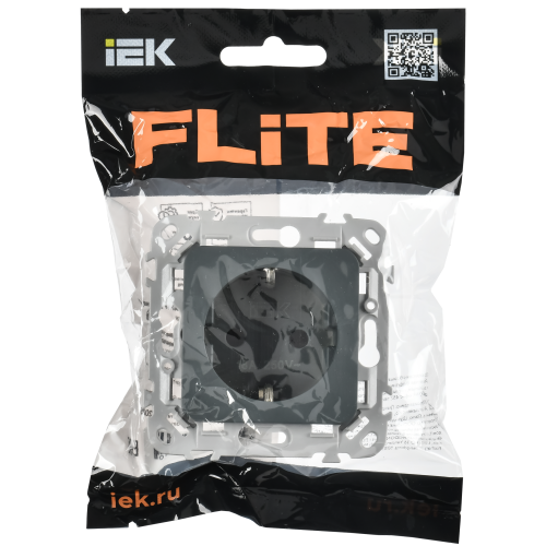 FLITE Розетка с заземлением с защитными шторками безвинтовое крепление 16А РСш11-1-ФлМА мокрый асфальт IEK
