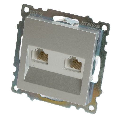 Розетка компьютерная 2-местная RJ-45 (механизм) STEKKER GLS00-7109-03 , серия Катрин, серебро Розетка компьютерная 2-местная RJ-45 (механизм) STEKKER GLS00-7109-03 , серия Катрин, серебро