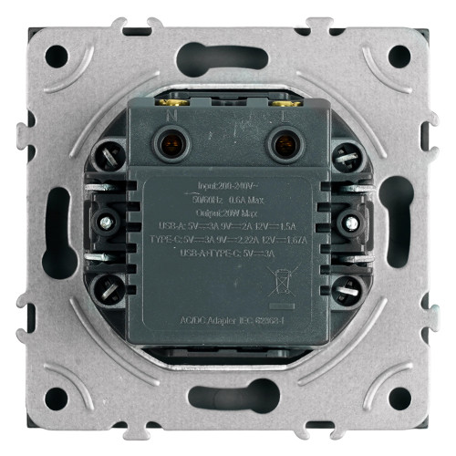 Розетка 2-местная USB + Type C (механизм), STEKKER, 250В, 20W, серия Эмили, RST10-5115-10, платиново-серый, soft touch Розетка 2-местная USB + Type C (механизм), STEKKER, 250В, 20W, серия Эмили, RST10-5115-10, платиново-серый, soft touch