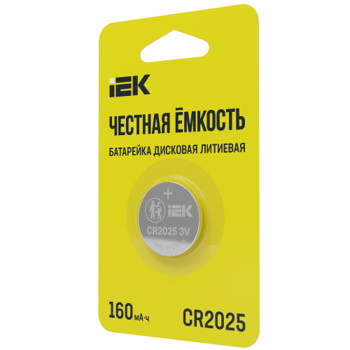 Батарейка дисковая литиевая CR2025 (1шт/блистер) IEK Батарейка дисковая литиевая CR2025 (1шт/блистер) IEK