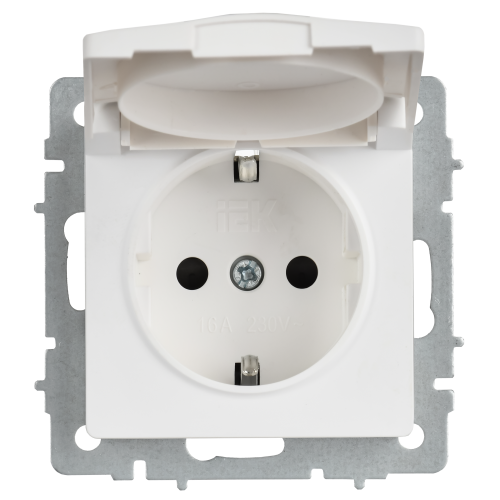 BRITE Розетка 1-местная с заземлением с защитными шторками и крышкой 16А IP20 РСбш10-3-БрАБ арктический белый IEK