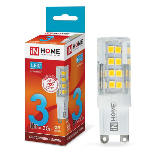 Лампа светодиодная LED-JCD-VC 3Вт капсульная 4000К нейтр. бел. G9 260лм 230В IN HOME 4690612019864