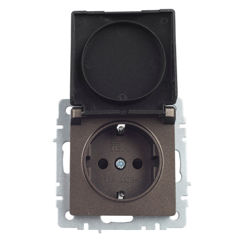 BRITE Розетка 1-местная с заземлением с защитными шторками и крышкой 16А IP44 РСбш10-3-44-БрТБ темная бронза IEK BRITE Розетка 1-местная с заземлением с защитными шторками и крышкой 16А IP44 РСбш10-3-44-БрТБ темная бронза IEK