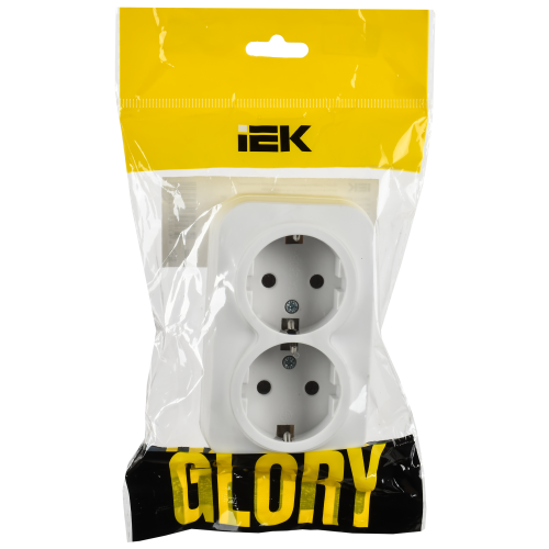 GLORY Розетка 2-местная для открытой установки с заземлением без защитных шторок 16А РС22-3-ХБм белый матовый IEK GLORY Розетка 2-местная для открытой установки с заземлением без защитных шторок 16А РС22-3-ХБм белый матовый IEK