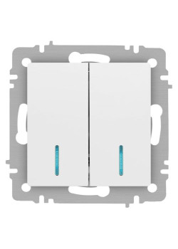 Выключатель Intro Accent 6-105-01 двойн. с подсветкой 10А-250В IP20 СУ AL/CU бел. Intro Б0063505