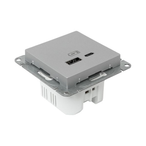 Механизм розетки USB-A+С, алюм. Эпика EKF Механизм розетки USB-A+С, алюм. Эпика EKF