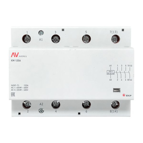 Контактор модульный КМ 125А 4NO 230В АС (6 мод.) AVERES EKF Контактор модульный КМ 125А 4NO 230В АС (6 мод.) AVERES EKF