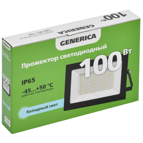 Прожектор светодиодный СДО 001-100 6500К IP65 черный GENERICA Прожектор светодиодный СДО 001-100 6500К IP65 черный GENERICA