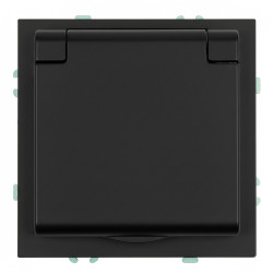 Розетка 1-местная с крышкой с защ. штор, STEKKER, с/з, IP42, 250В, 16А, серия Эмили, RST16-5112-05, черный уголь, soft touch