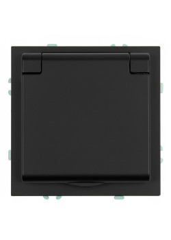 Розетка 1-местная с крышкой с защ. штор, STEKKER, с/з, IP42, 250В, 16А, серия Эмили, RST16-5112-05, черный уголь, soft touch
