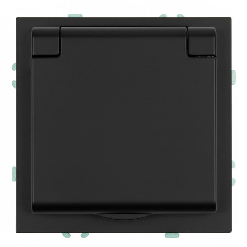 Розетка 1-местная с крышкой с защ. штор, STEKKER, с/з, IP42, 250В, 16А, серия Эмили, RST16-5112-05, черный уголь, soft touch