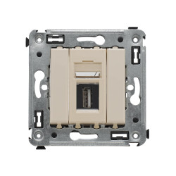 USB 2.0 розетка одинарная в стену, тип А-А, Avanti, ванильная дымка