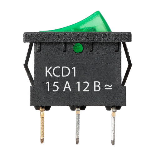 Выключатель клавишный KCD1-101N 12В AC/DC, 1P, 15А, (3с), ON-OFF, черный корпус, зеленая клавиша с LED подсветкой, Mini TDM Выключатель клавишный KCD1-101N 12В AC/DC, 1P, 15А, (3с), ON-OFF, черный корпус, зеленая клавиша с LED подсветкой, Mini TDM