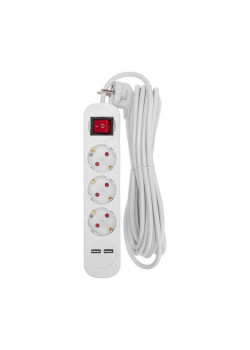 Удлинитель 3х5м с заземл. STANDARD 2хUSB 3х1кв.мм с выкл. бел. Rexant 13-4017