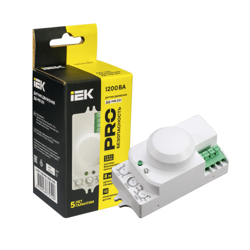 Датчик движения ДД-МВ201 1200Вт 360град 8м IP20 белый IEK Датчик движения ДД-МВ201 1200Вт 360град 8м IP20 белый IEK