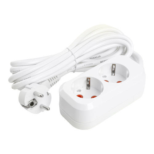 Удлинитель двухместный с/з  STEKKER HM06-21-02 3x1мм2, 2м, серия Home, белый
