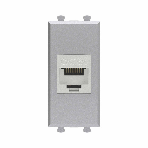 Компьютерная розетка RJ-45 без шторки модульная, кат.6А экранированная, Avanti, закаленная сталь, 1 модуль