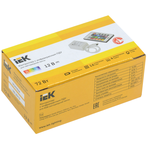 Контроллер с ПДУ ИК RGB 3 канала 12В 2А 72Вт IEK Контроллер с ПДУ ИК RGB 3 канала 12В 2А 72Вт IEK