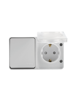 ATLASDESIGN PROFI IP54 О/У БЛОК: РОЗЕТКА с заземл. со шт., 16А, ВЫКЛЮЧАТЕЛЬ 1-клав., 10АХ, БЕЛЫЙ