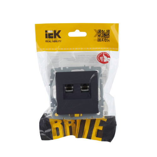 BRITE Розетка компьютерная двойная RJ45 кат.5E РК10-2-БрГ графит IEK BRITE Розетка компьютерная двойная RJ45 кат.5E РК10-2-БрГ графит IEK