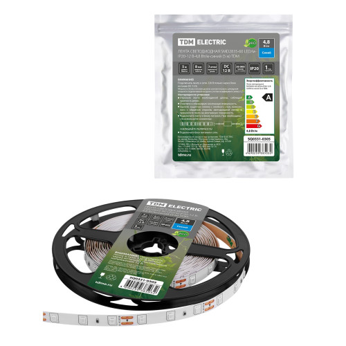 Лента светодиодная SMD2835-60 LED/м-IP20-12 В-4,8 Вт/м-синий (5 м) TDM Лента светодиодная SMD2835-60 LED/м-IP20-12 В-4,8 Вт/м-синий (5 м) TDM