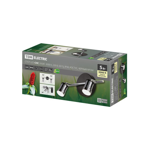 Спот LED СНС 2х5Вт, 3000 K, 230 В, 50 Гц, IP44, Костус, черный/хром TDM Спот LED СНС 2х5Вт, 3000 K, 230 В, 50 Гц, IP44, Костус, черный/хром TDM