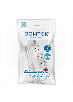 Удлинитель 3х7м с заземл. 16А IP20 3.5кВт ПВС 3х1 с выкл. бел. DOMTOK 2383