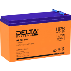 Батарея DELTA серия HR-W, HR 12-24 W, напряжение 12В, емкость 6Ач (разряд 20 часов),  макс. ток разряда (5 сек.) 90А, макс. ток заряда 1.8А, свинцово-кислотная типа AGM, клеммы F2, ДxШxВ 151х52х94мм., вес 2.18кг., срок службы 8 лет./ Battery DELTA series 