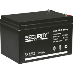 Батарея SECURITY FORCE серия SF, SF 1212, напряжение 12В, емкость 12Ач (разряд 20 часов),  макс. ток разряда (5 сек.) 16.2А, макс. ток заряда 3.6А, свинцово-кислотная типа AGM, клеммы F2, ДxШxВ 151х98х95мм., вес кг., срок службы 3-5 лет./ Battery SECURITY